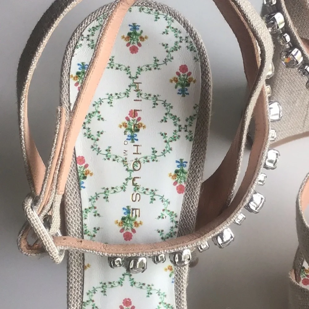 Hill House Home party jeweled Beige Platform heels Sandals